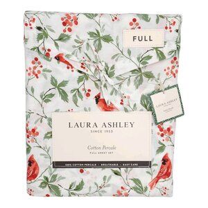 Laura Ashley Full/Double Sheet Set Cotton Percale Holiday Jolly Cardinals